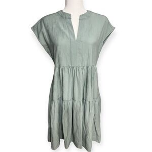 Calvin Klein Sage Green Tiered Dress, Tie-Back w/ pockets, Size 4 NWT